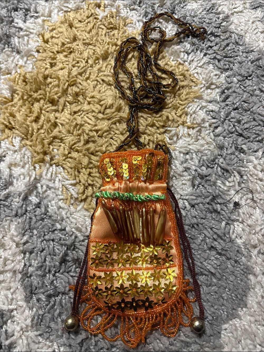 Embellished Orange Sequin Beaded Crossbody Pouch